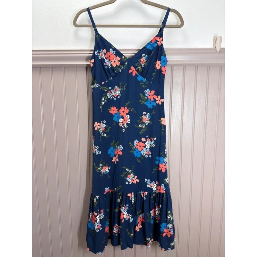 Michael Kors Navy Blue Floral Dress with Ruffle Hem Size XXS. #0227